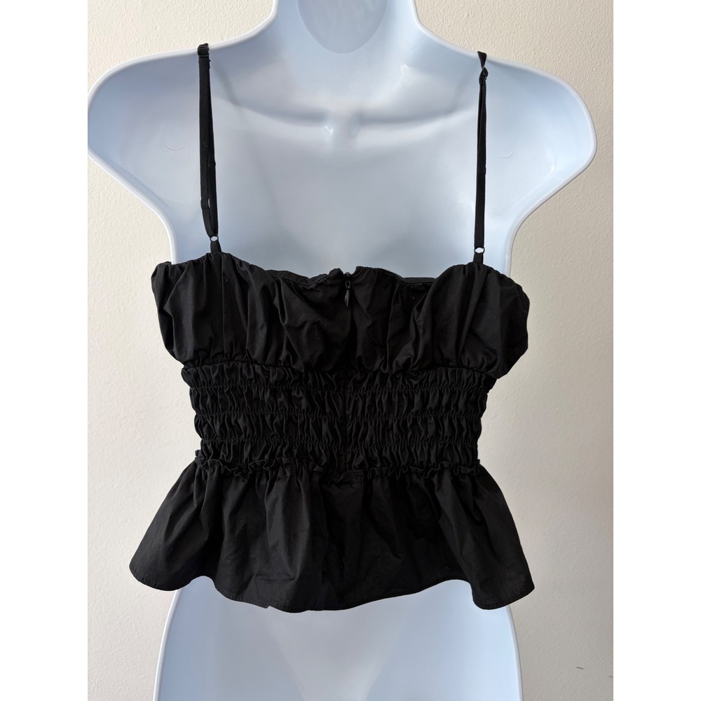 WAYF Black Smocked Peplum Tank Y2K Festival Indie Flirty Waist Size Medium Top - Picture 3 of 11